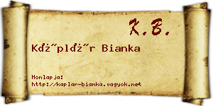 Káplár Bianka névjegykártya